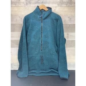 Vintage REI Jacket XL Fleece Half Zip Aztec Southwestern 90s Teal Embossed